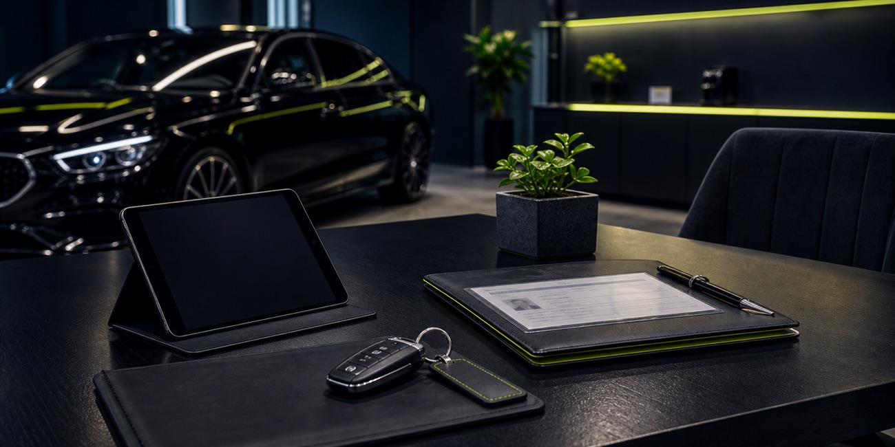 Wrapidautos rental handover with keys, documents, and a digital booking screen